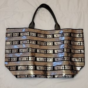 Victoria Secret Tote Bag in Black and Silver